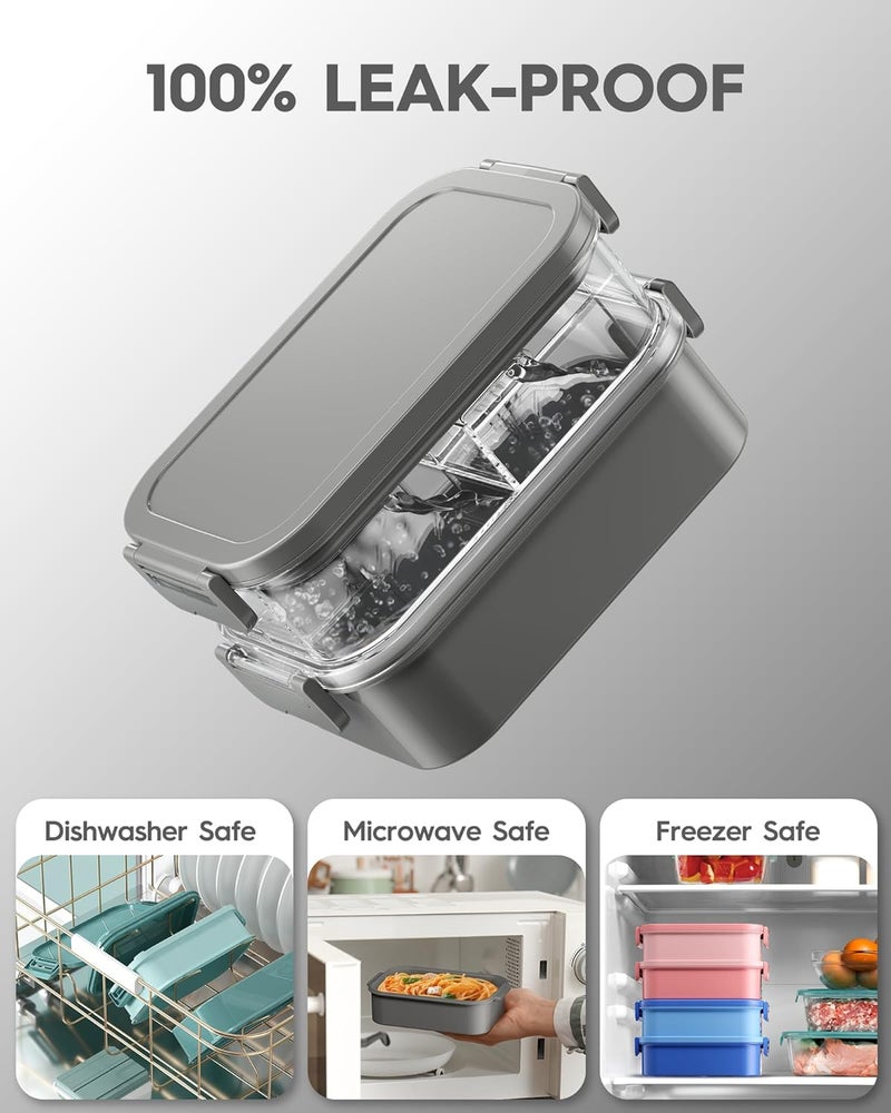 KEMETHY Adults Bento Lunch Box Set with Thermo Bag, 74oz Stackable Leak-proof 3-tiers Bento Box, Built-in Utensil and Sauce Container for Work, School, Dining Out (Gray) - Image 5